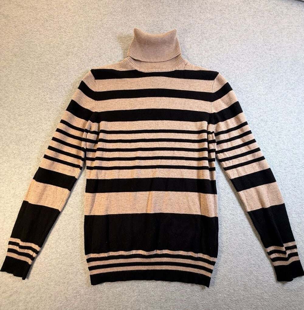 Joseph A Striped Turtleneck Sweater Petite Small Black Gold Knit Pullover